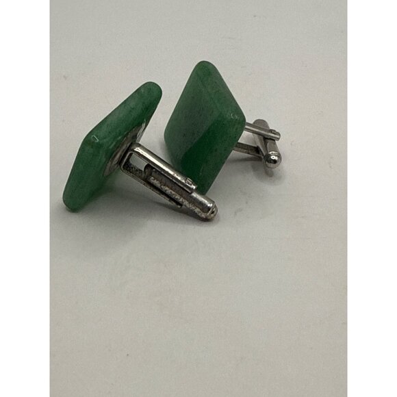 Vintage Green Resin Cufflinks Square Design Mens Jewelry Silver-Tone Backing - Picture 6 of 6